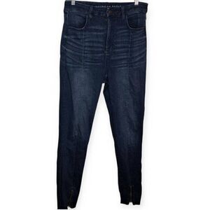 American Eagle Women's Curvy Highest Rise Jegging Dark Wash Raw Hem sz 8 Reg
